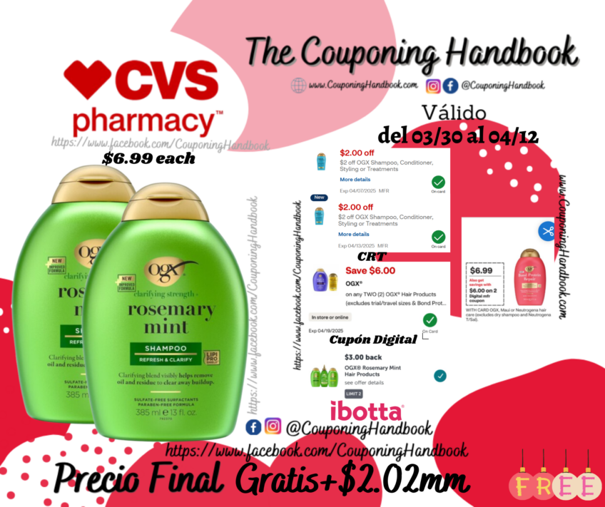 02 OGX Rosemary Mint Shampoo, 13 OZ Gratis