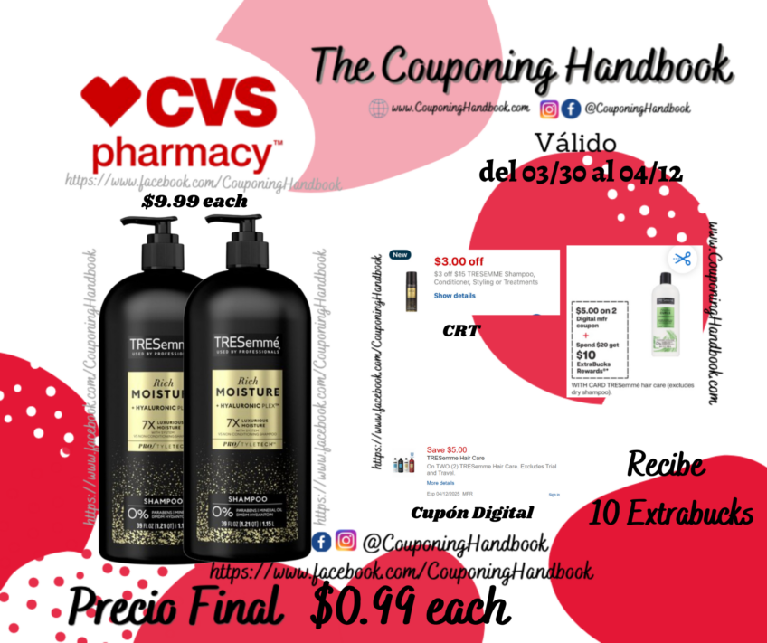 TRESemme Moisture Rich Shampoo with Pump, 39 OZ por $0.99