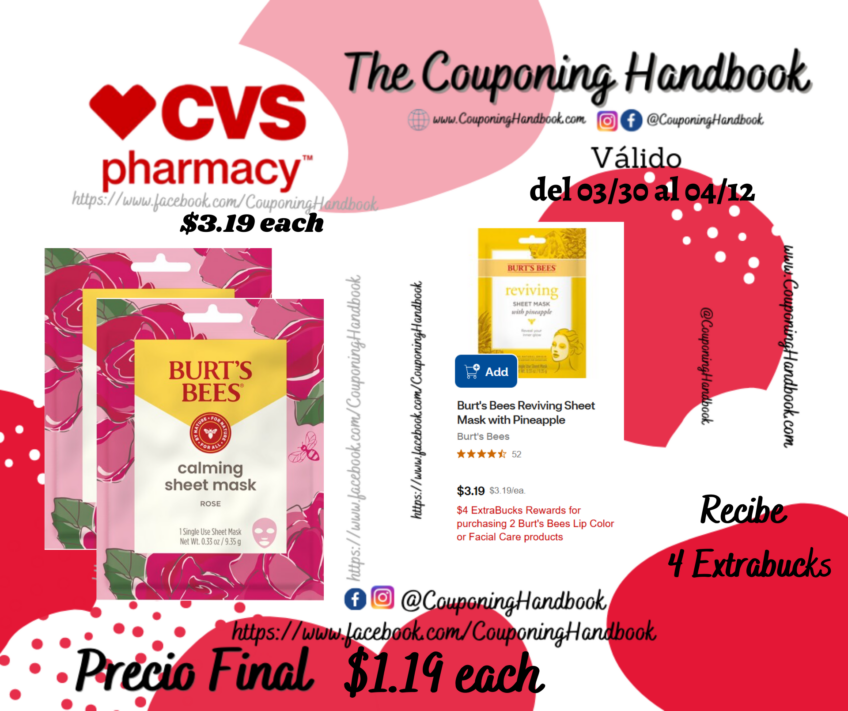 Burt’s Bees Calming Sheet Mask with Rose por $1.19