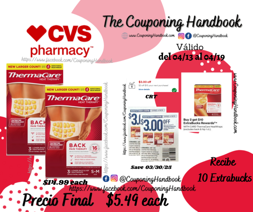 ThermaCare Lower Back & Hip Pain Relief Therapy Heat Wraps, 3 CT por $5.49
