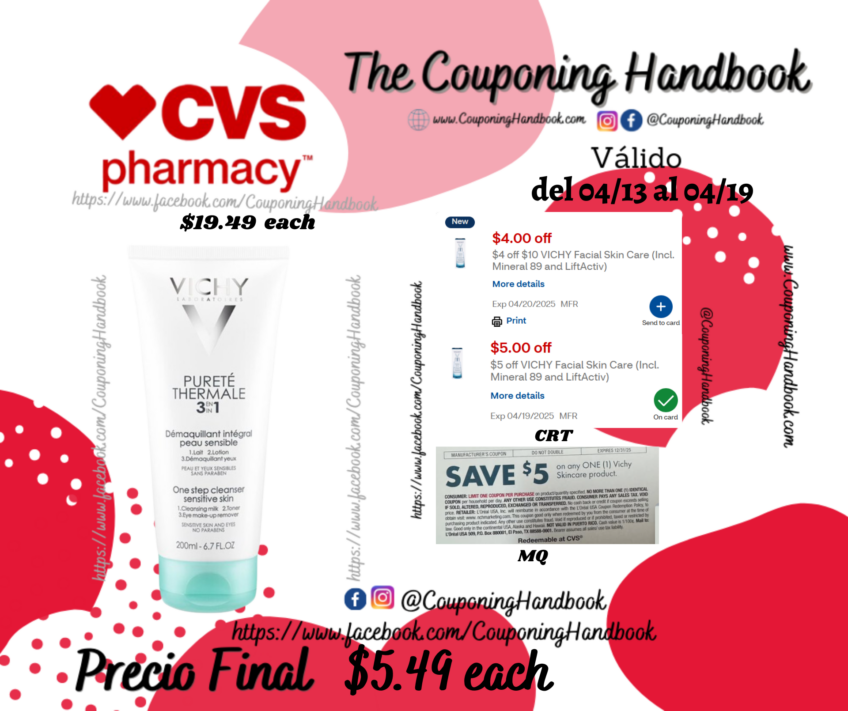 Vichy Purete Thermale 3-in-1 One Step Face Wash and Makeup Remover por $5.49