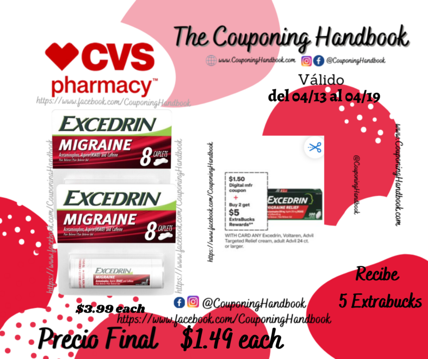 Excedrin Migraine 250mg, 8 CT por $1.49