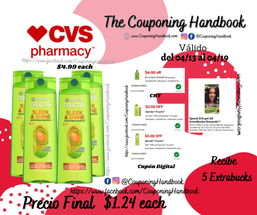 Garnier Fructis Shampoo or Conditioner por $1.24