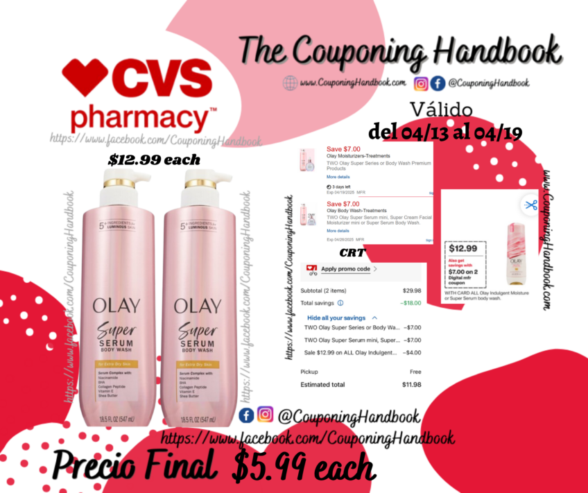 Olay Super Serum Body Wash For Extra Dry Skin, 18.5 oz por $5.99