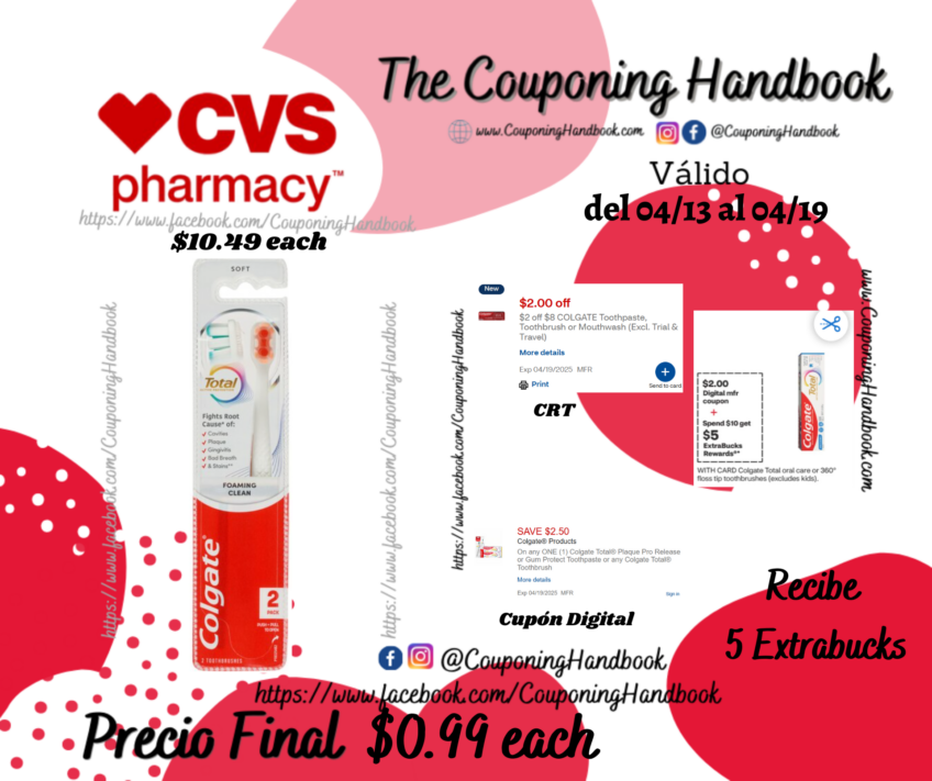 Colgate Foaming Clean Toothbrush, Soft Bristle, 2 CT por $0.99