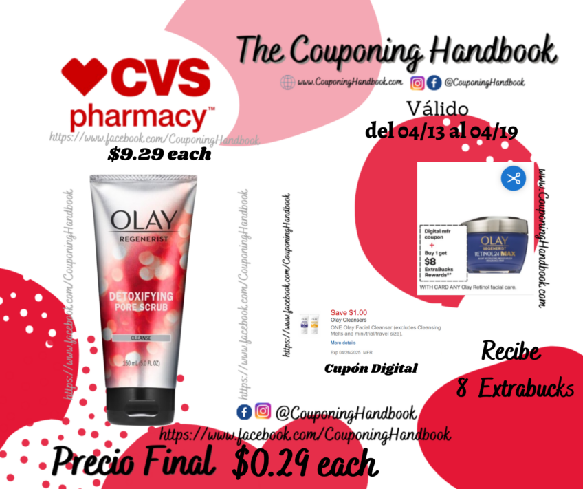 Olay Regenerist Detoxifying Pore Scrub Facial Cleanser, 5 OZ por $0.29