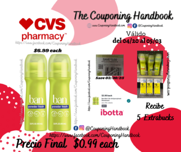 Ban 24-Hour Antiperspirant & Deodorant Roll-On, Powder Fresh, 3.5 OZ por $0.99