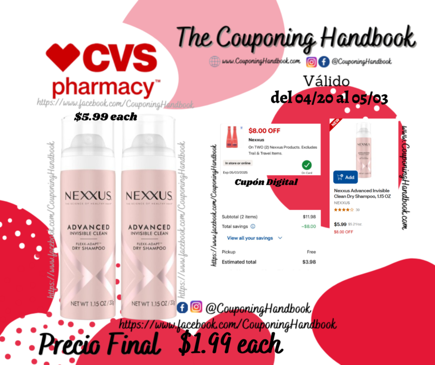 Nexxus Advanced Invisible Clean Dry Shampoo, 1.15 OZ por $1.99