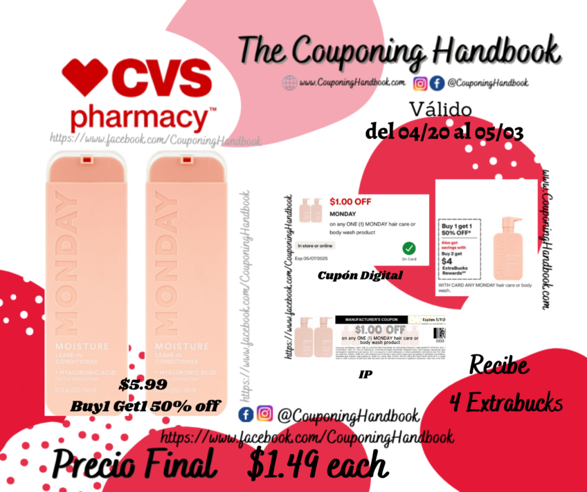 MONDAY Leave In Conditioner, 5 OZ por $1.49