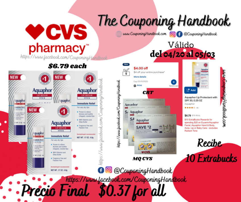 03 Aquaphor Lip Repair Stick por $0.37