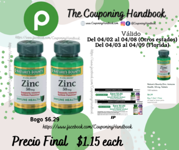 Nature’s Bounty Zinc, Immune Health, 50 mg, Tablets 100 tablets por $1.15