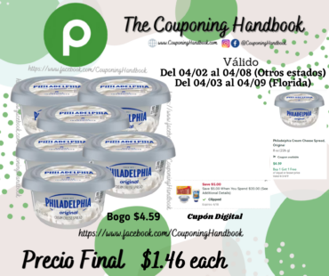 Philadelphia Cream Cheese Spread, Original por $1.46