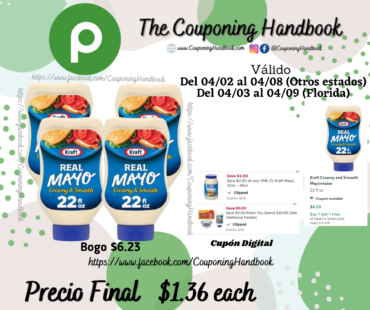 Kraft Creamy and Smooth Mayonnaise 22 fl oz por $1.36