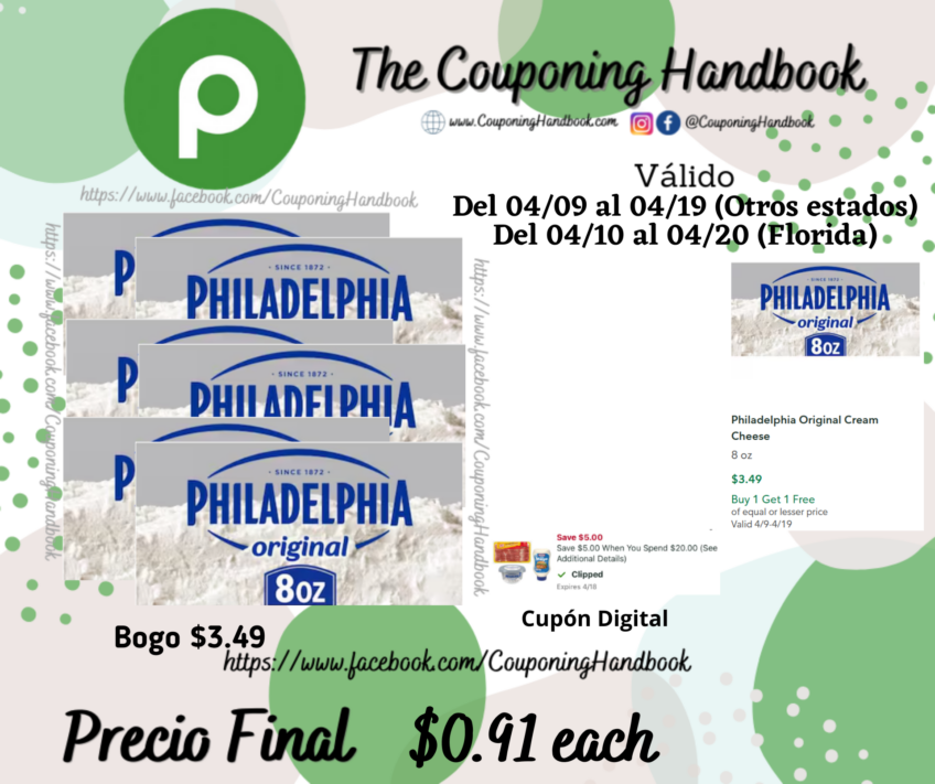 Philadelphia Original Cream Cheese 8 oz por $0.91