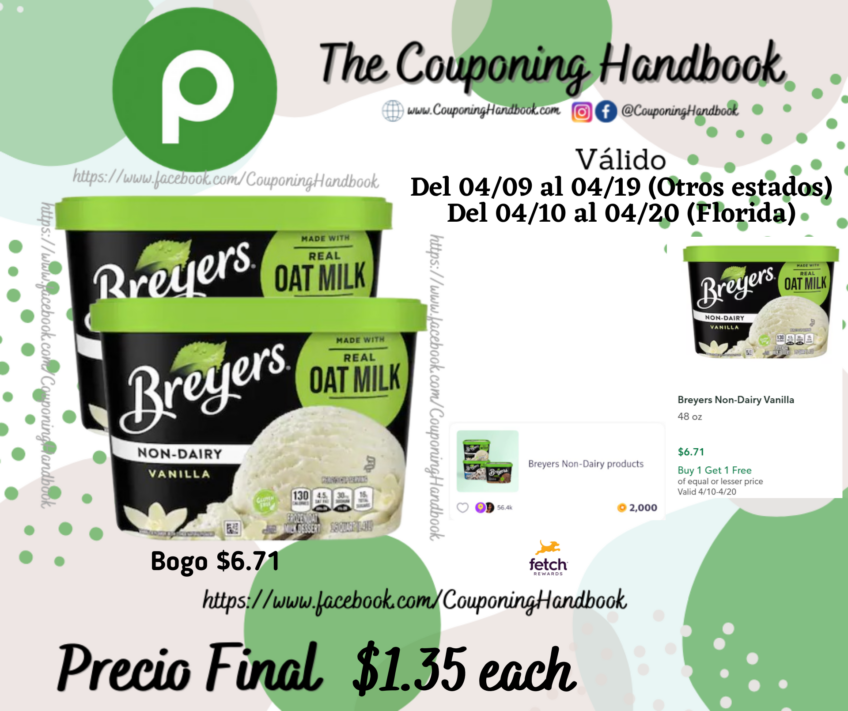 Breyers Non-Dairy Vanilla 48 oz por $1.35