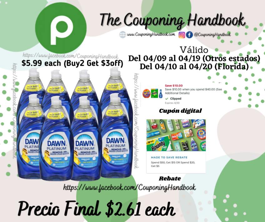 Dawn Dishwashing Liquid, Fresh Rain Scent, Platinum por $2.61