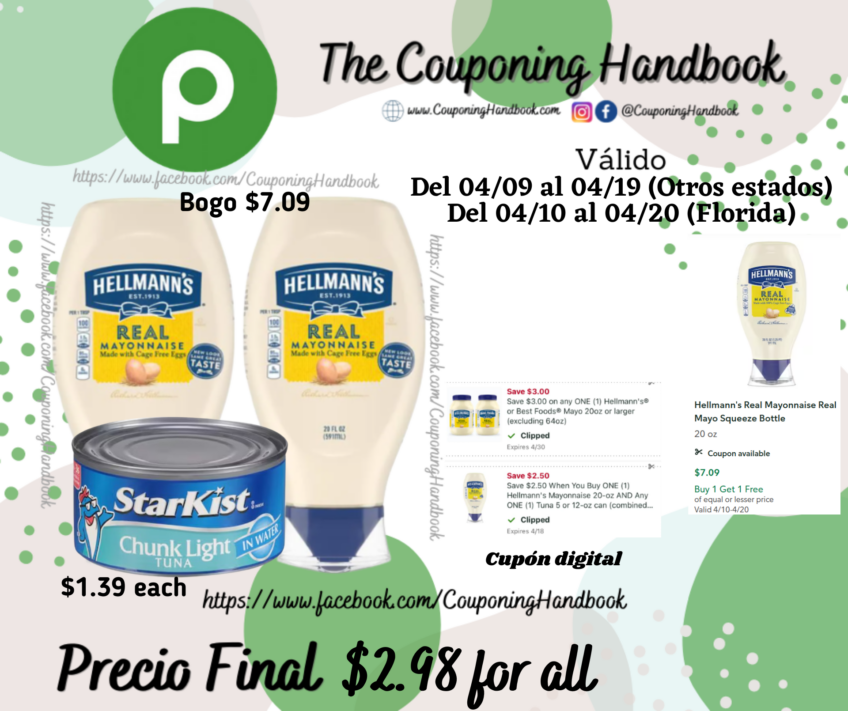 02 Hellmann’s Real Mayonnaise Squeeze 20 oz y 01 Starkist Tuna por $2.98