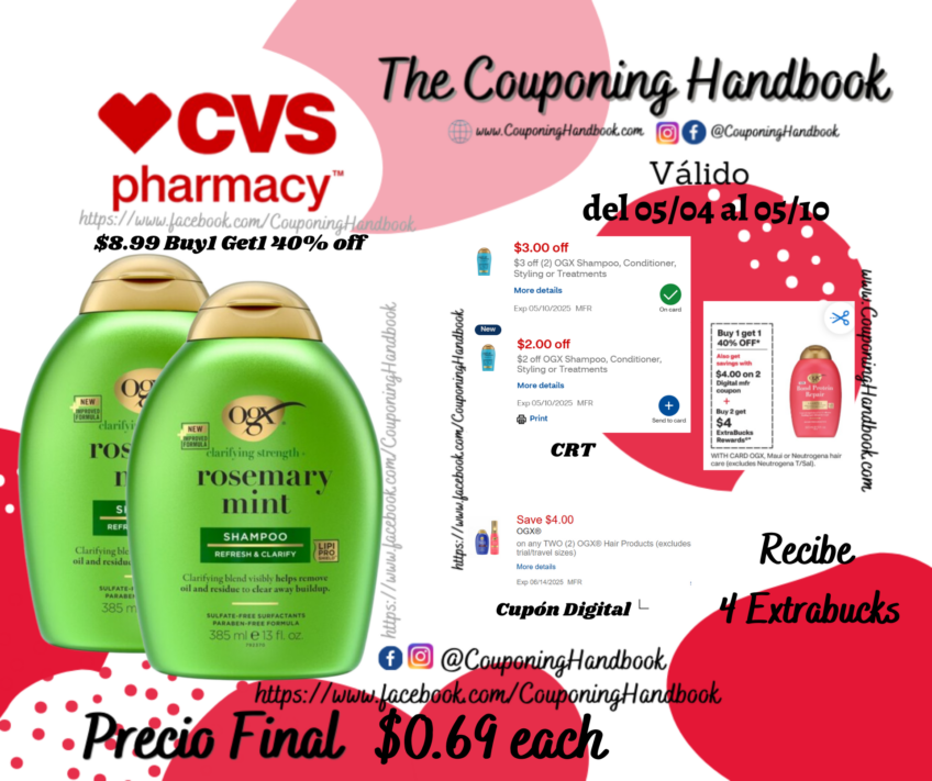 OGX Rosemary Mint Shampoo, 13 OZ por $0.69