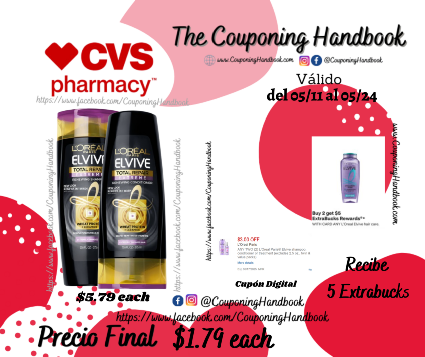 L’Oreal Paris Elvive Shampoo or Conditioner por $1.79