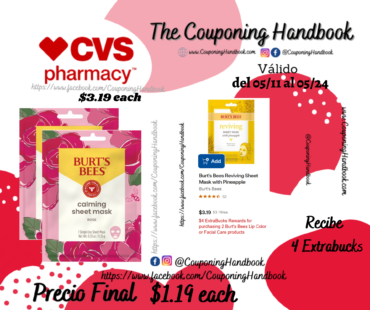 Burt’s Bees Calming Sheet Mask with Rose por $1.19