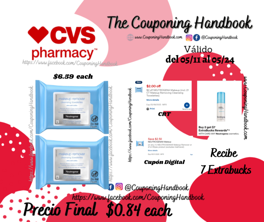 Neutrogena Makeup Remover Facial Cleansing Towelettes & Wipes, 21CT por $0.84