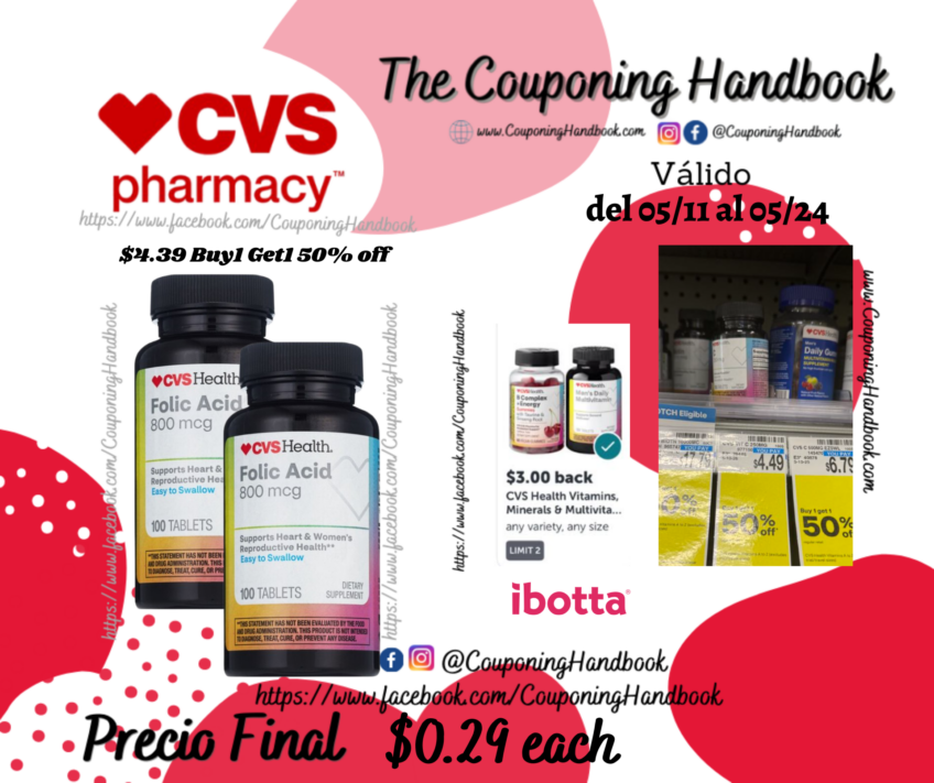 CVS Health Folic Acid Tablets, 100 CT por $0.29