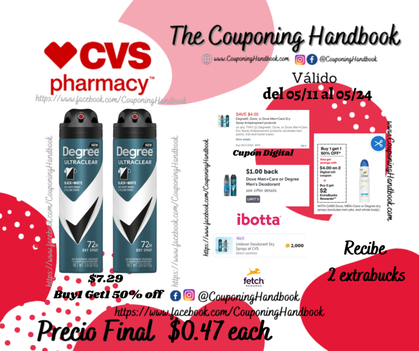 Degree Ultraclear 72-Hour Black + White Antiperspirant & Deodorant Dry Spray, 3.8 OZ por $0.47