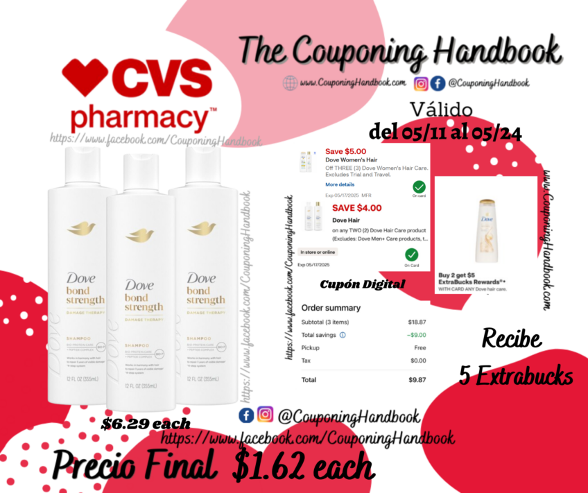 Dove shampoo or conditioner por $1.62