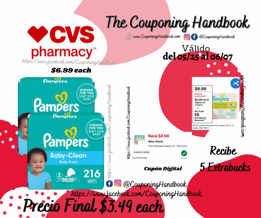 Pampers Baby Clean Wipes Baby Fresh Scented 3X Pop-Top Packs, 216 CT por $3.49