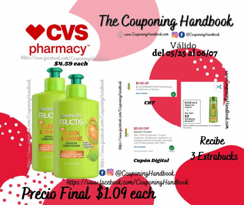 Garnier Fructis Sleek & Shine Intensely Smooth Leave-In Conditioning Cream por $1.09