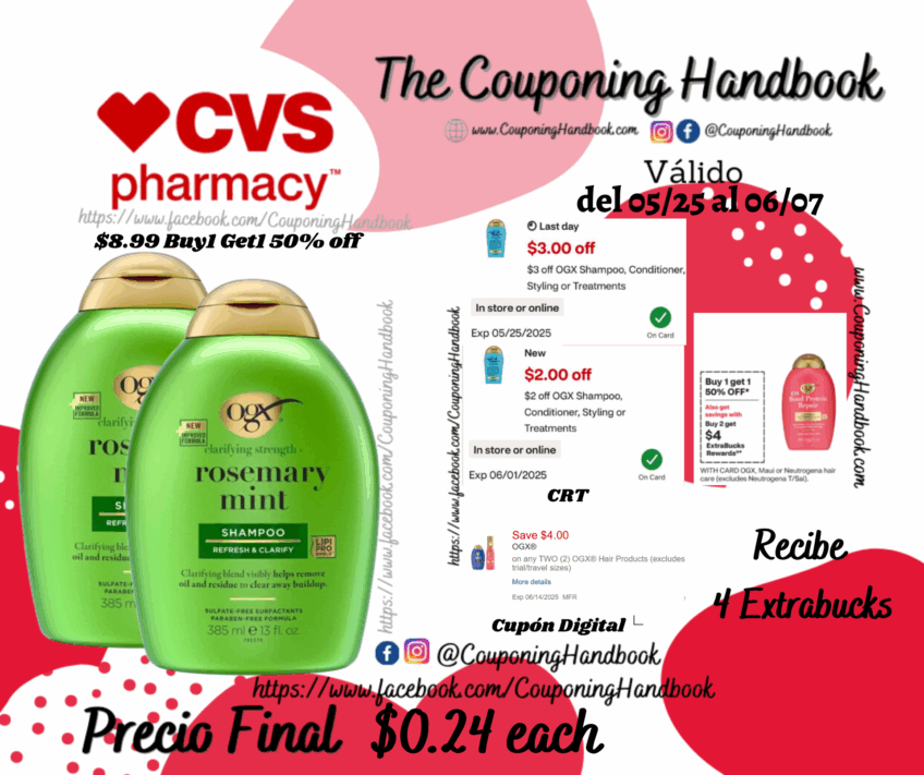 OGX Rosemary Mint Shampoo, 13 OZ por $0.24