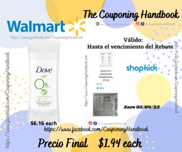 Dove 0% Aluminum Antiperspirant Deodorant Stick, Cucumber and Green Tea, 2.6 oz por $1.94 $