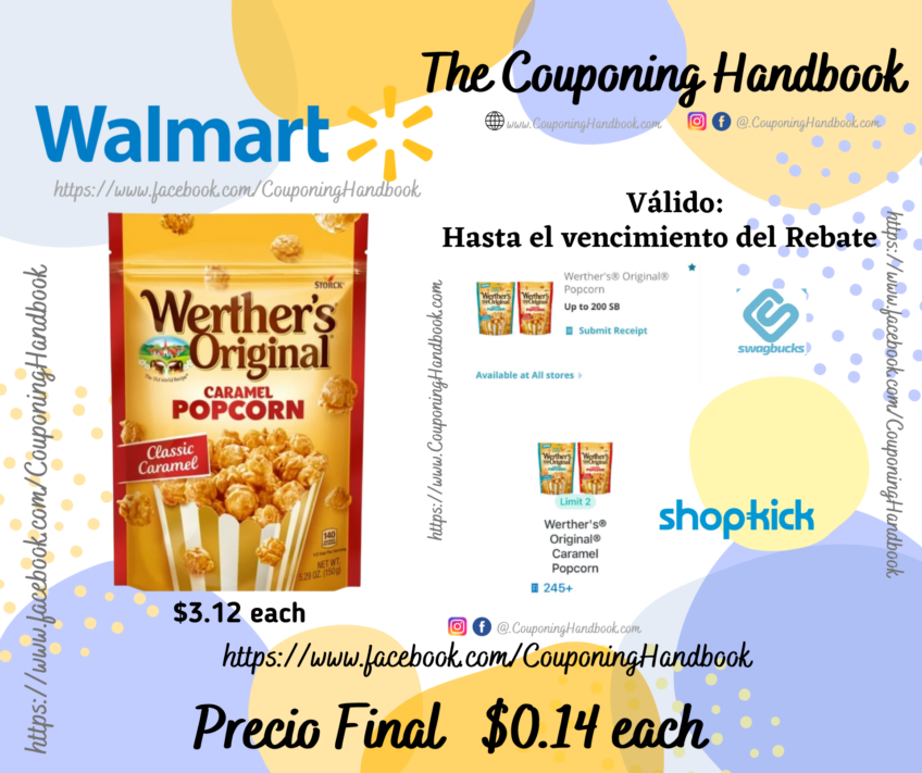 Werther’s Original Caramel Popcorn, Classic Caramel, 5.29 oz por $0.14