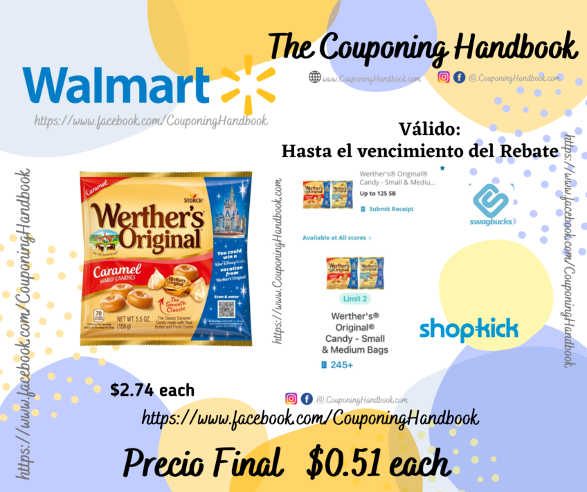 Werthers Original Hard Caramel Candy, 5.5 oz por $0.51