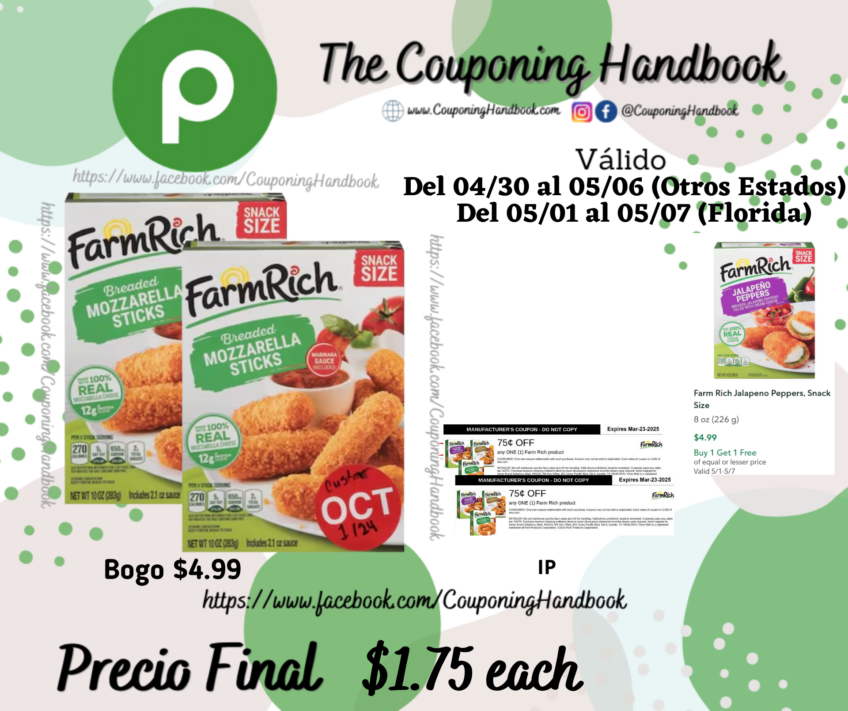 Farm Rich Mozzarella Sticks, Breaded, Snack Size por $1.75