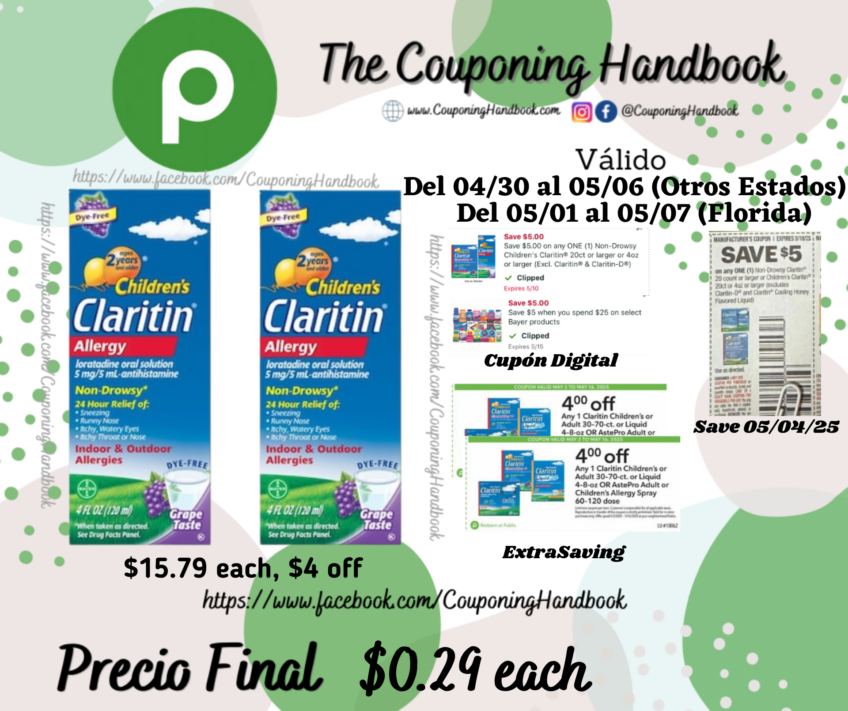 Claritin Children’s Allergy, 5 mg, Indoor & Outdoor, Non-Drowsy, Grape Taste por $0.29