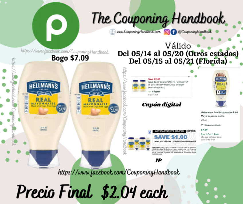 Hellmann’s Real Mayonnaise Real Mayo Squeeze Bottle 20 oz por $2.04