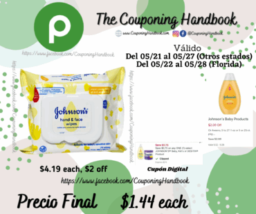 Johnson’s Wipes, Hand & Face por $1.44