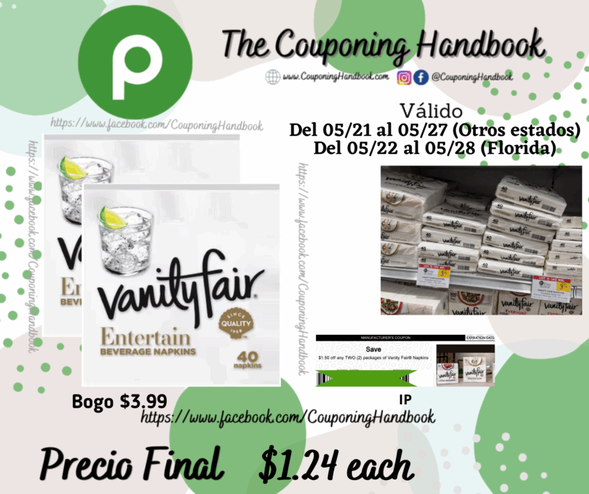 Vanity Fair Napkins, Beverage, Entertain, 2-Ply 40 napkins por $1.24