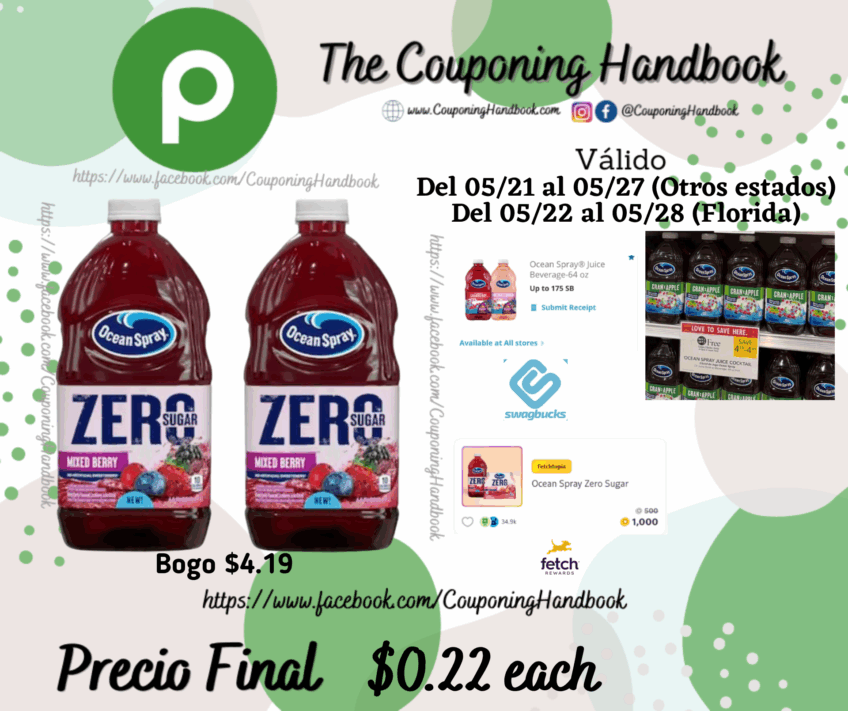 Ocean Spray Juice Drink, Cranberry Mixed Berry, Zero Sugar por $0.22