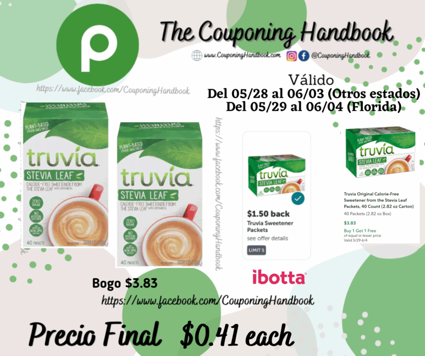 Truvia Original Calorie-Free Sweetener from the Stevia Leaf Packets, 40 Count por $0.41