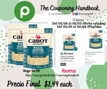 Cabot Cheese Mac & Cheese Shredded Cheese por $1.49