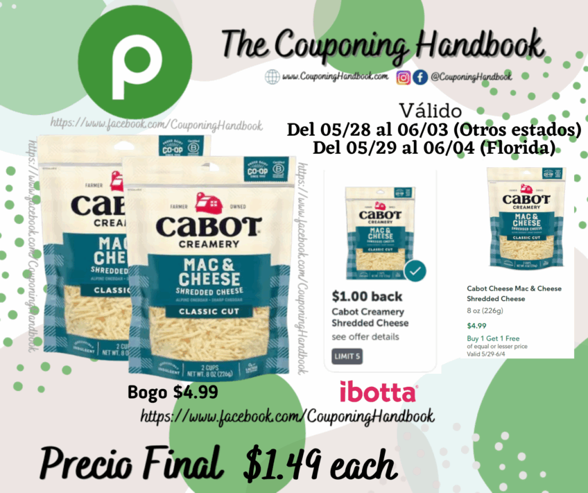 Cabot Cheese Mac & Cheese Shredded Cheese por $1.49