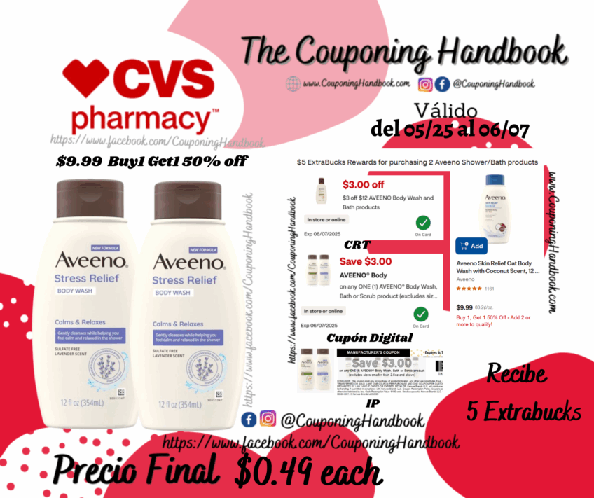 Aveeno Stress Relief Body Wash por $0.49