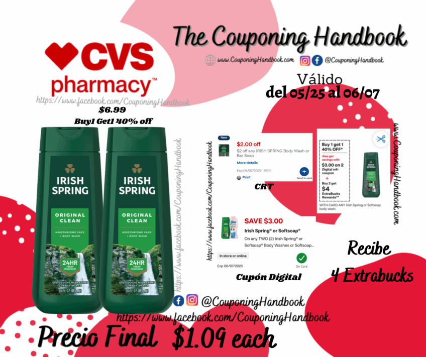 Irish Spring Body Wash, 20 OZ por $1.09