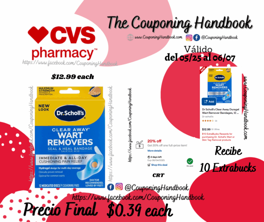 Dr Scholl’s Clear Away Duragel Wart Remover Bandages, 12 CT por $0.39