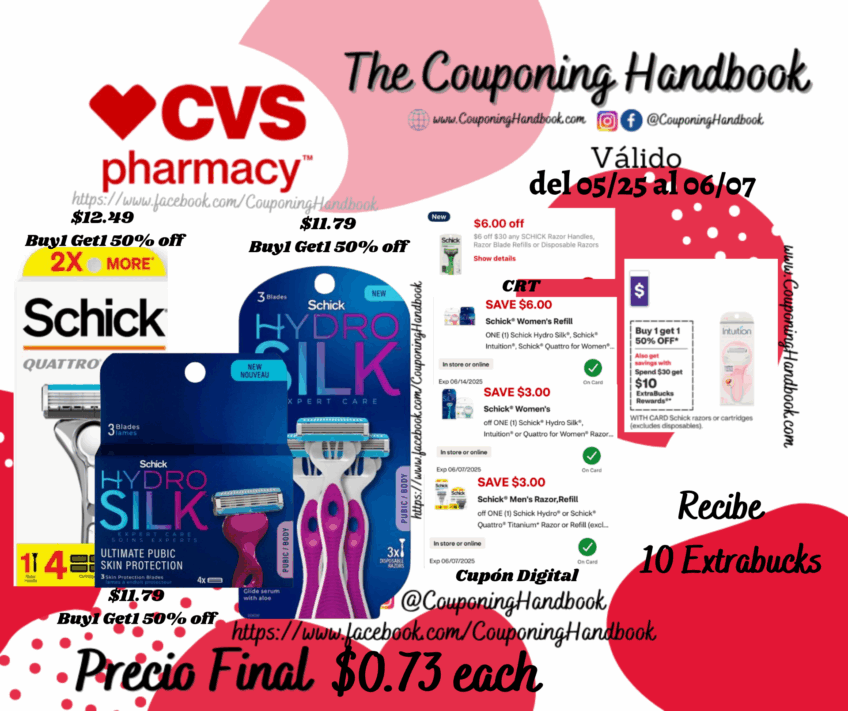 Productos Schick por $0.73