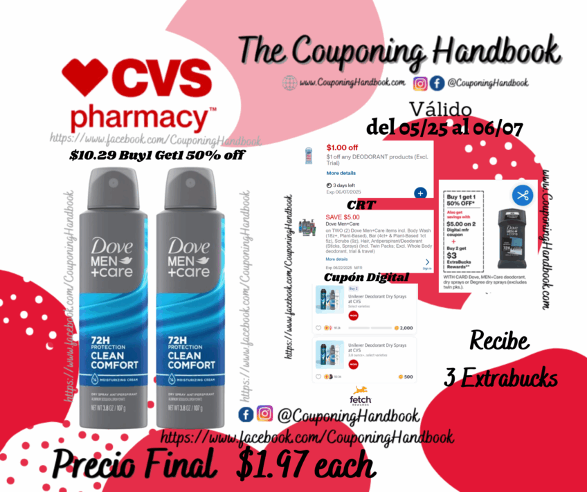 Dove Men+Care 72-Hour Moisturizing Cream Antiperspirant Dry Spray por $1.97