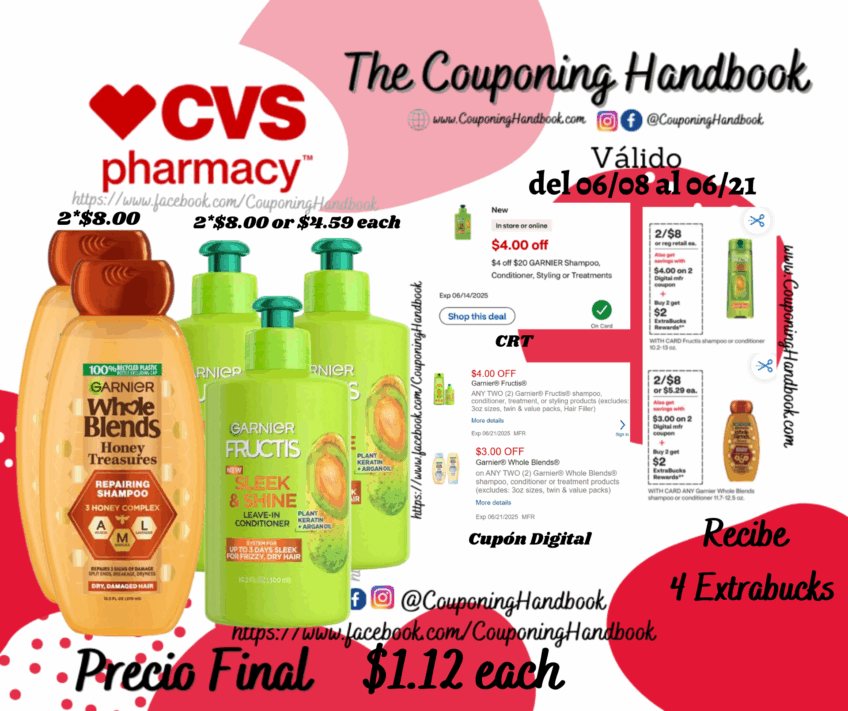 Productos Garnier shampoo or conditioner por $1.12