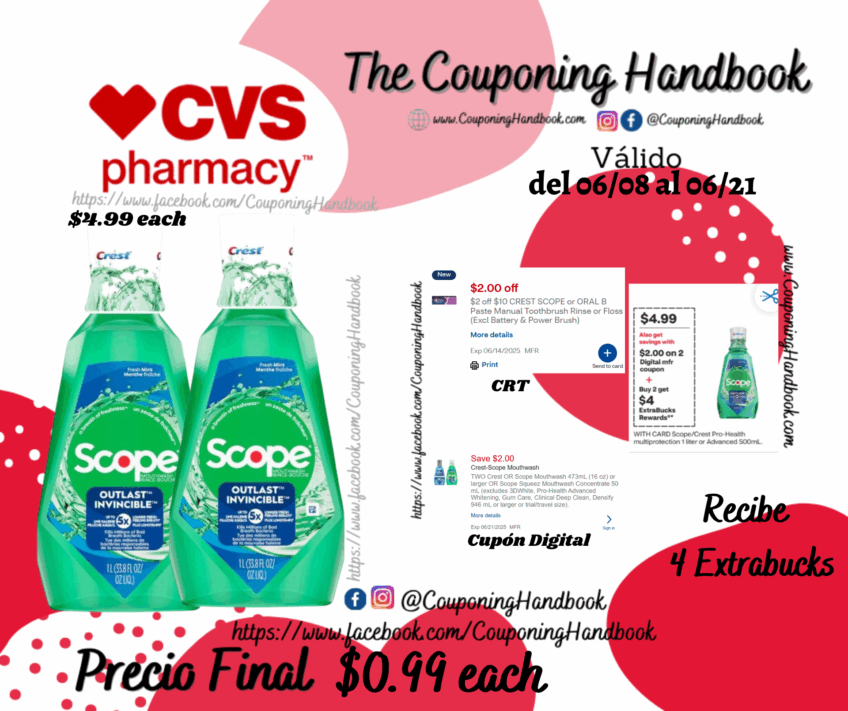 Scope Outlast Mouthwash, Mint por $0.99